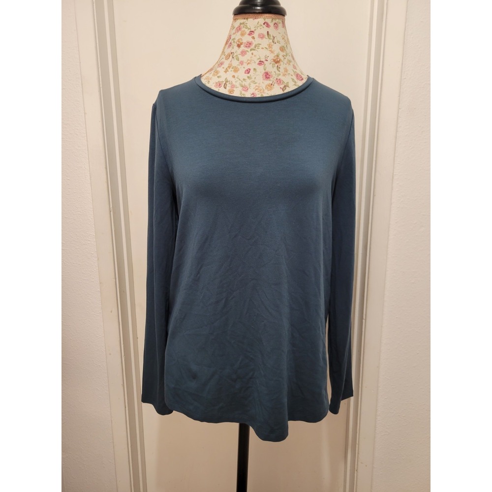 Eileen Fisher Women Blue Minimalist Crew Neck Long Sleeve T-Shirt Top Size M